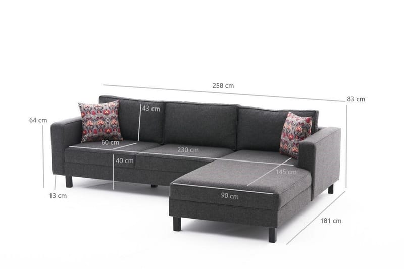 Kaletea Sofa m. Chaiselong 4-Pers. - Antracit - Møbler - Sofaer - Sofa med chaiselong