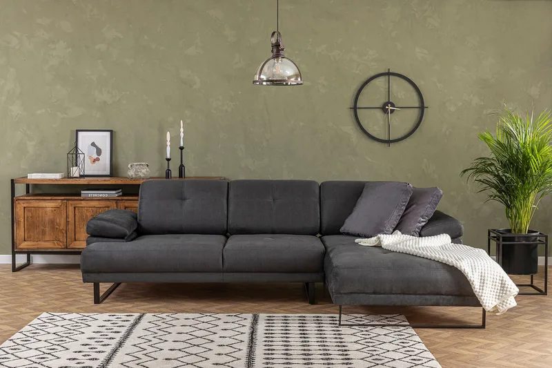 Kitimat 3-personers Højrevendt L-formet Sofa med Chaiselong 314 cm i Stof, Grå
