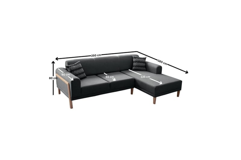 Latrona Sofa med divan 3-personers - Antracit - Møbler - Sofaer - Sofa med chaiselong