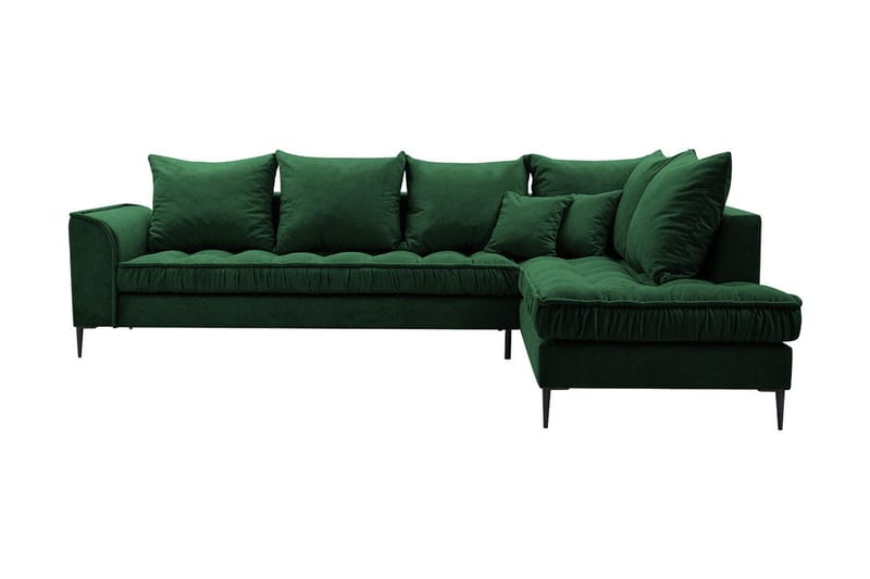 Lenara 3-personers hjørnesofa - Grøn - 3 personers sofa med chaiselong - Velour sofaer - Sofa med chaiselong