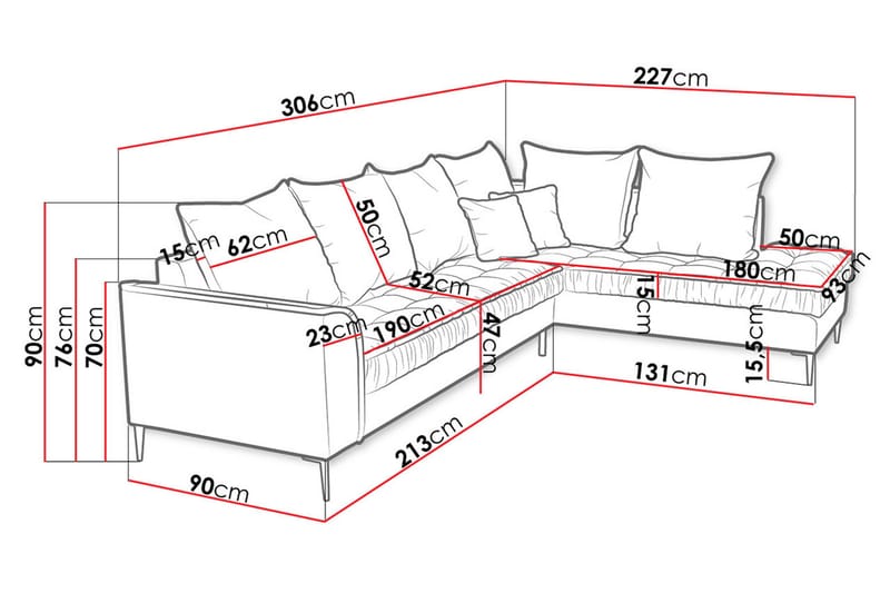 Lenara 3-personers hjørnesofa - Lyserød - Møbler - Sofaer - Sofa med chaiselong