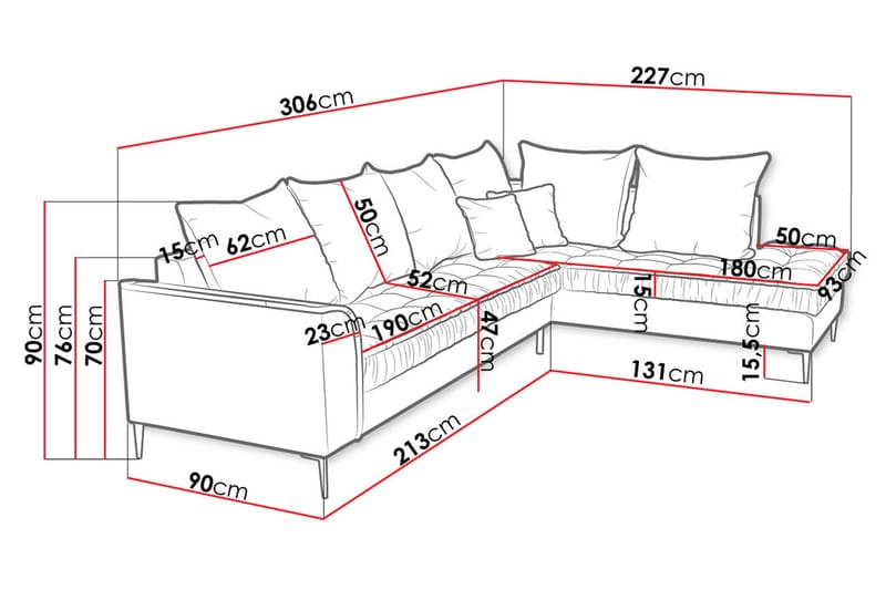 Lenara 3-personers hjørnesofa - Grøn - Sofa med chaiselong - Velour sofaer - 3 personers sofa med chaiselong