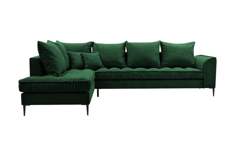 Lenara 3-personers hjørnesofa - Grøn - 3 personers sofa med chaiselong - Velour sofaer - Sofa med chaiselong