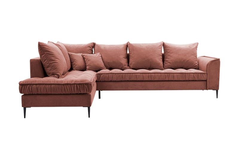 Lenara 3-personers hjørnesofa - Lyserød - 3 personers sofa med chaiselong - Velour sofaer - Sofa med chaiselong