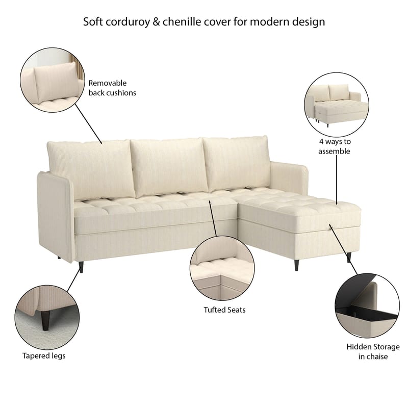 Lindhus Sofa med Divan 3-sæder - Grå - Møbler - Sofaer - Sofa med chaiselong