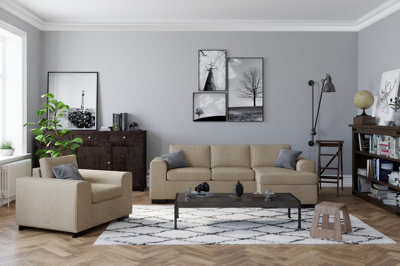 Link 3-personers Vendbar L-formet Chaiselongsofa i Stof - Beige - Møbler - Sofaer - Sofa med chaiselong