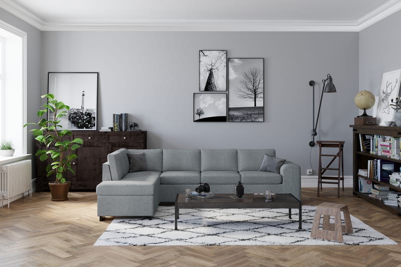 Link 4-personers Højrevendt L-formet Chaiselongsofa i Stof - Lysegrå - Møbler - Sofaer - Sofa med chaiselong