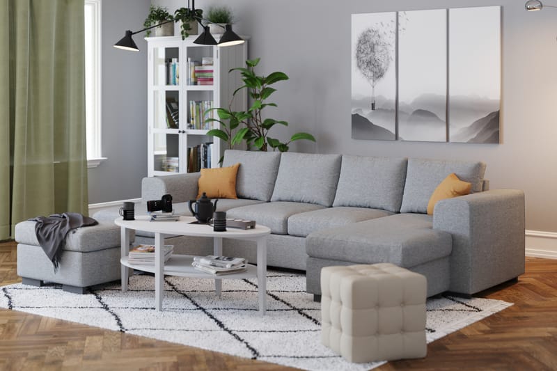 Link 4-personers U-formet Sofa med Dobbeltdivan i Stof - Lysegrå - Møbler - Sofaer - Sofa med chaiselong