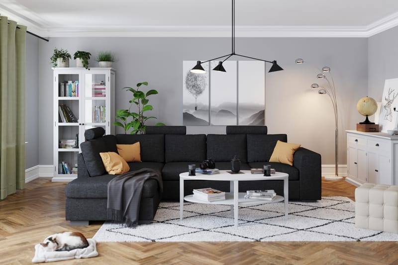 Link 4-personers Højrevendt L-formet Chaiselongsofa i Stof - Sort - Møbler - Sofaer - Sofa med chaiselong