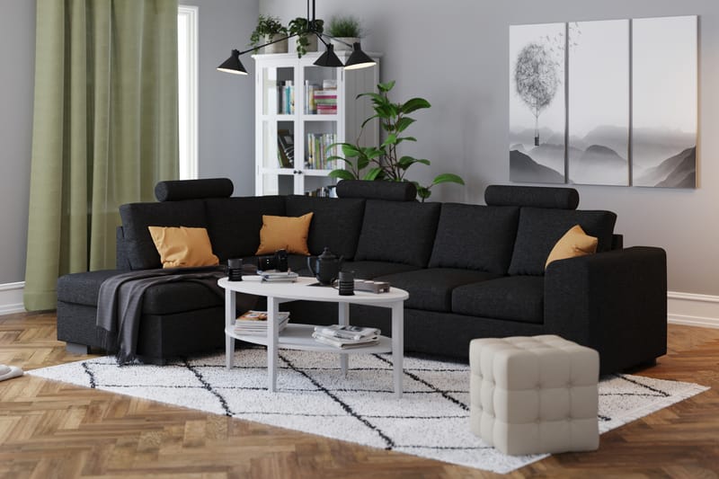 Link 4-personers Højrevendt L-formet Chaiselongsofa i Stof - Sort - Møbler - Sofaer - Sofa med chaiselong