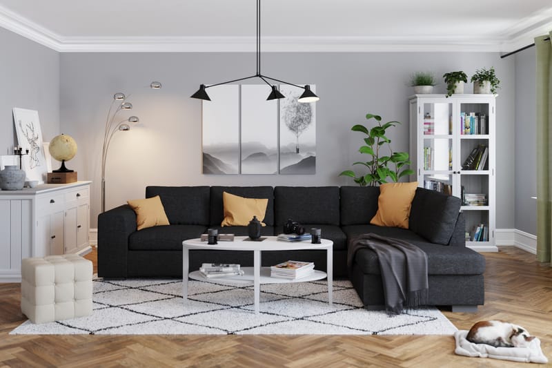 Link 4-personers Højrevendt L-formet Large Chaiselongsofa i Stof - Sort - Møbler - Sofaer - Sofa med chaiselong
