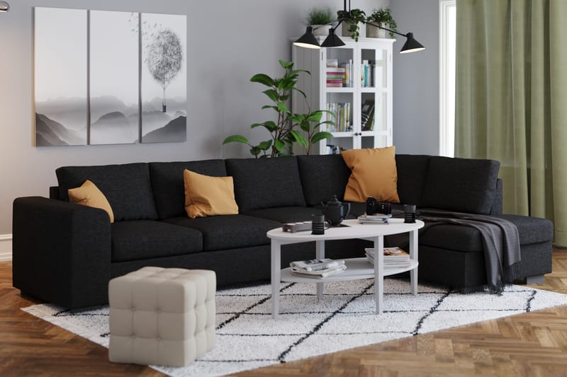 Link 4-personers Højrevendt L-formet Large Chaiselongsofa i Stof - Sort - Møbler - Sofaer - Sofa med chaiselong