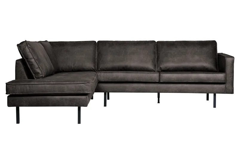 Lissbon 3-personers Venstrevendt L-formet Hjørnesofa 266 cm i Læder, Mørkegrå