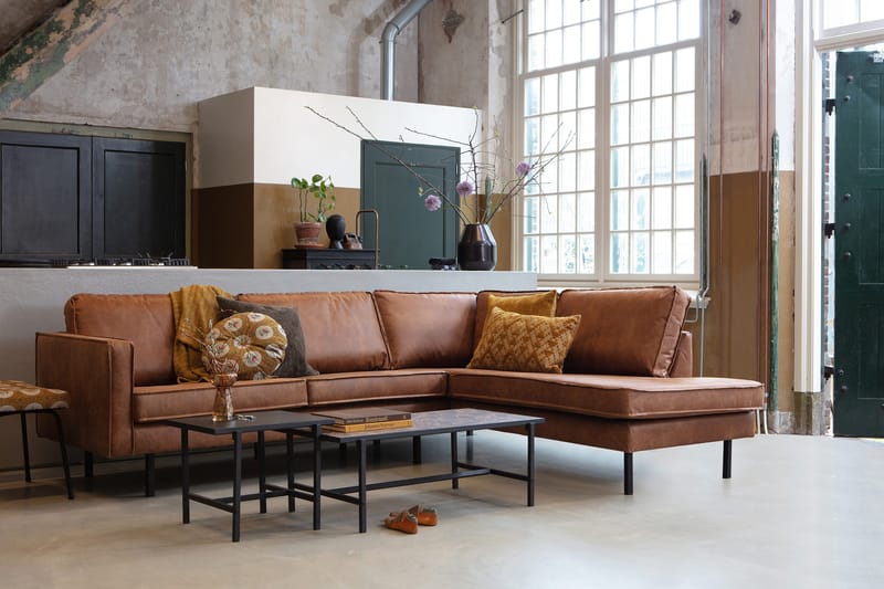 Lissbon 3-personers Højre L-formet Hjørnesofa med Chaiselong 266 cm i Læder - Cognac - Møbler - Sofaer - Sofa med chaiselong