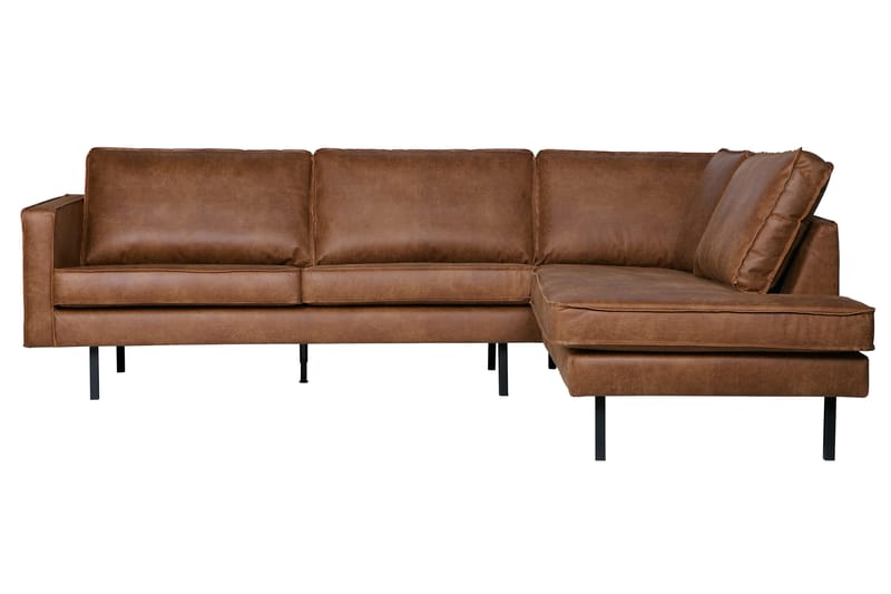 Lissbon 3-personers Højre L-formet Hjørnesofa med Chaiselong 266 cm i Læder, Cognac