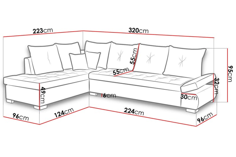 Lord Hjørnesovesofa 320x223x95 cm - Sofa med chaiselong