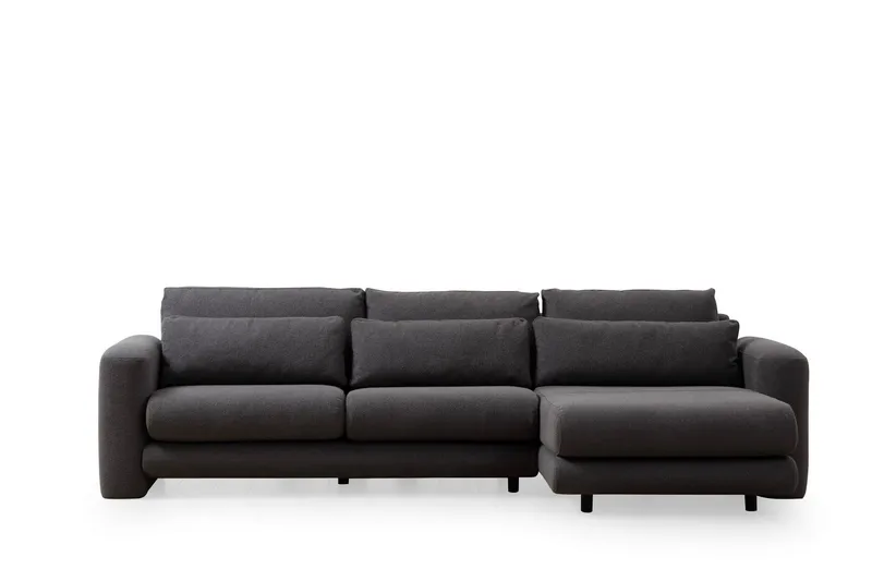 Makhan 3-personers Højre L-formet Sofa med Chaiselong i Bouclé, Antracit