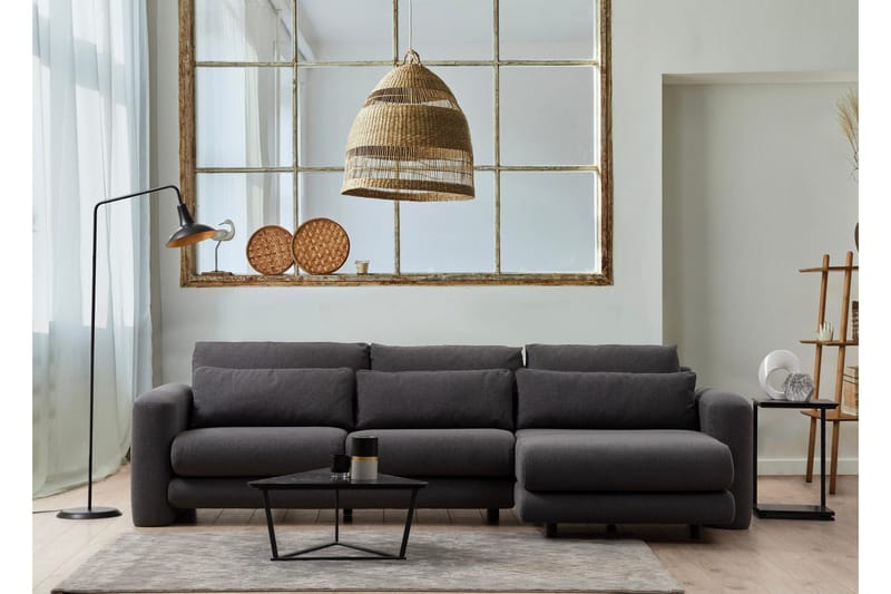 Makhan 3-personers Højre L-formet Sofa med Chaiselong i Bouclé - Antracit - Møbler - Sofaer - Sofa med chaiselong