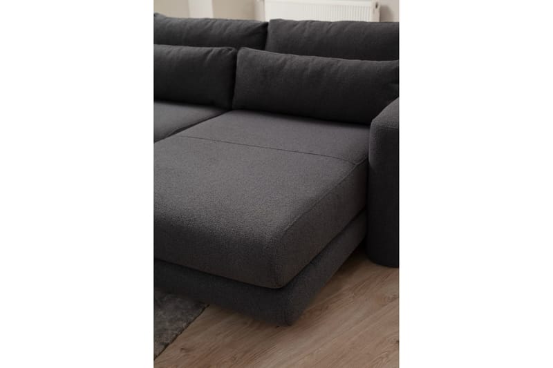 Makhan 3-personers Højre L-formet Sofa med Chaiselong i Bouclé - Antracit - Møbler - Sofaer - Sofa med chaiselong
