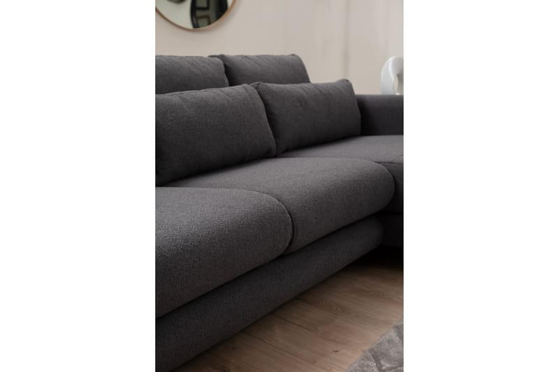 Makhan 3-personers Højre L-formet Sofa med Chaiselong i Bouclé - Antracit - Møbler - Sofaer - Sofa med chaiselong