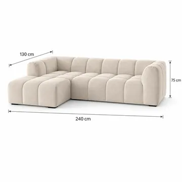 Marlow 3-sæders L-formet Boblet Divansofa Venstre med Chaiselong i Stof - Beige - Møbler - Sofaer - Sofa med chaiselong