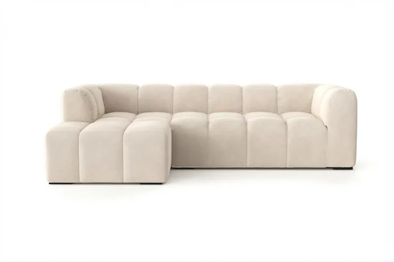 Marlow 3-sæders L-formet Boblet Divansofa Venstre med Chaiselong i Stof, Beige