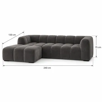 Marlow 3-sæders L-formet Boblet Divansofa Venstre med Chaiselong i Stof - Grå - Møbler - Sofaer - Sofa med chaiselong