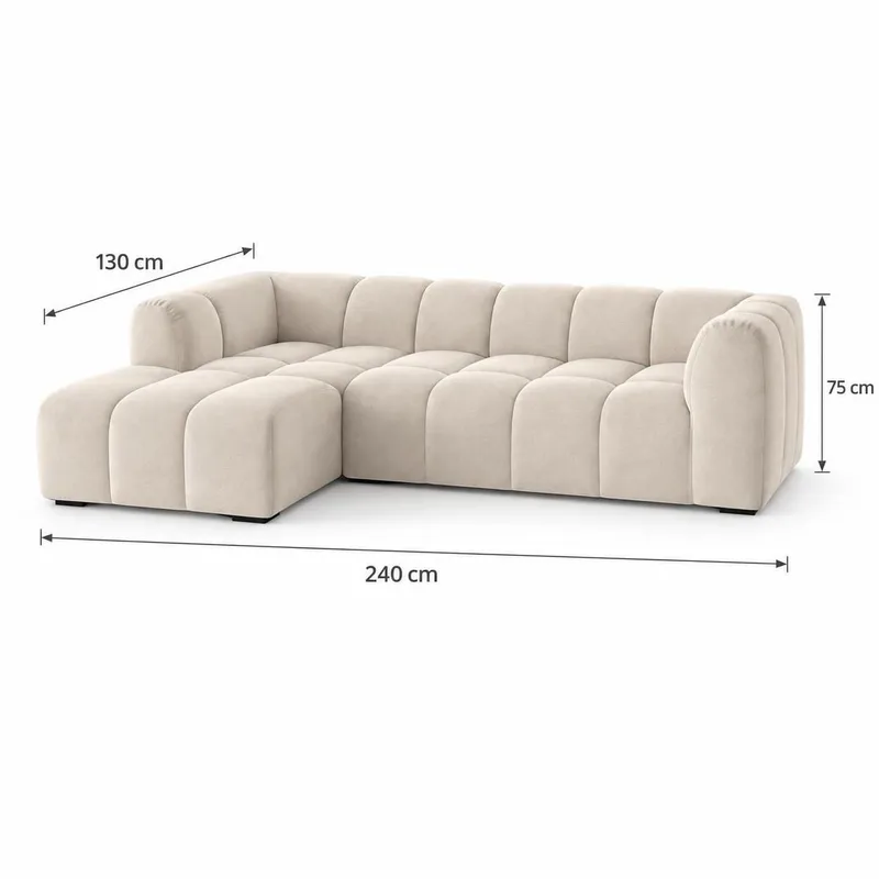 Marlow 3-personers divansofa med boblet design, venstrevendt - Beige - Møbler - Sofaer - Sofa med chaiselong