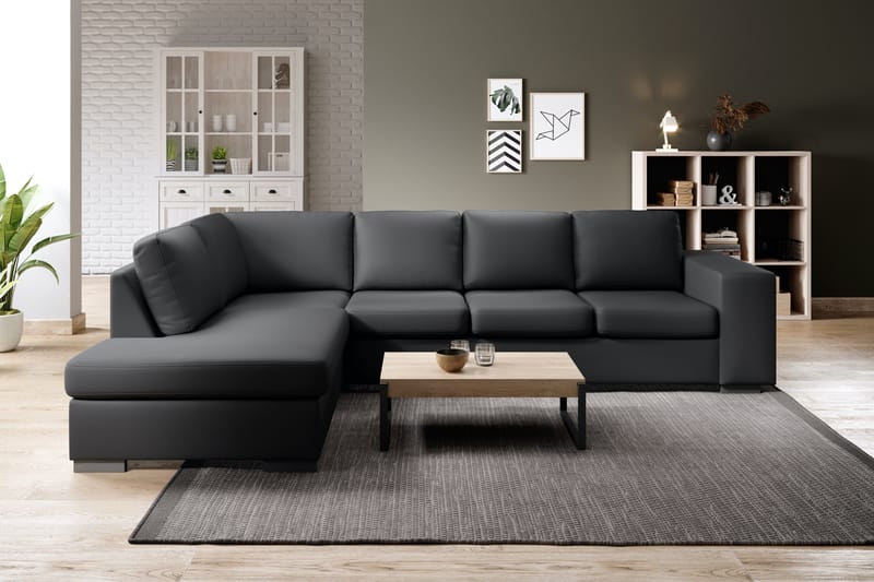 Memphis 3-Personer med Chaiselong Large Venstre Kunstlæder - Sort - Møbler - Sofaer - Sofa med chaiselong