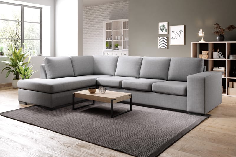 Memphis 4-personers Venstrevendt L-formet Chaiselongsofa i Stof - Grå - Møbler - Sofaer - Sofa med chaiselong