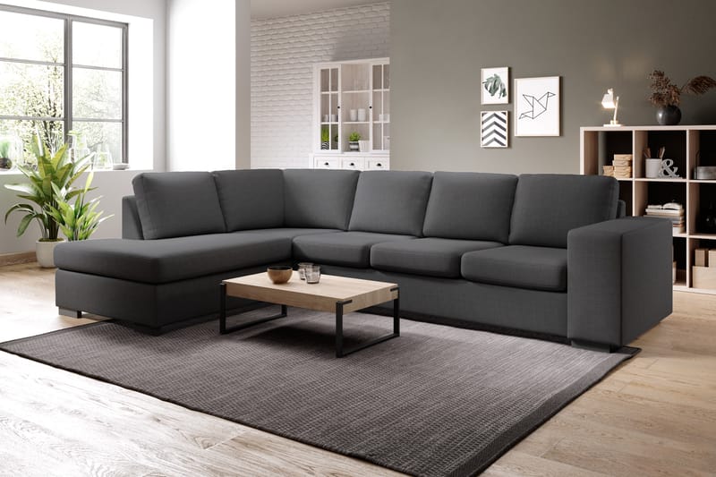 Memphis 4-personers Venstrevendt L-formet Chaiselongsofa i Stof - Mørkegrå - Møbler - Sofaer - Sofa med chaiselong