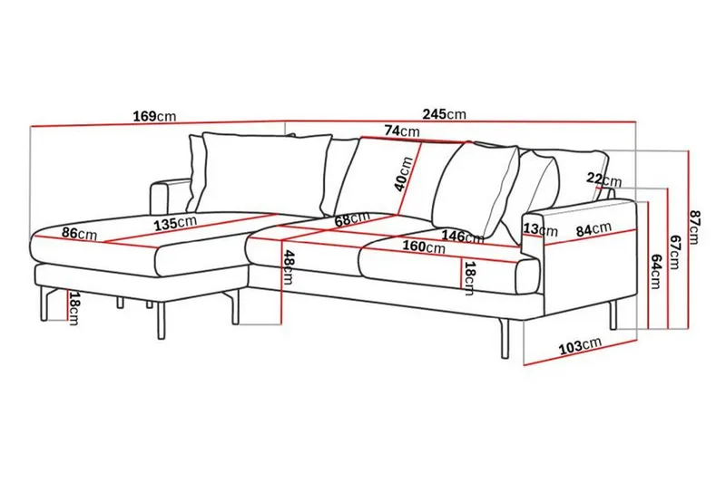 Menard 3-personers Venstrevendt Dyb L-formet Divansofa i Manchester - Beige - Møbler - Sofaer - Sofa med chaiselong - 3 personers sofa med chaiselong