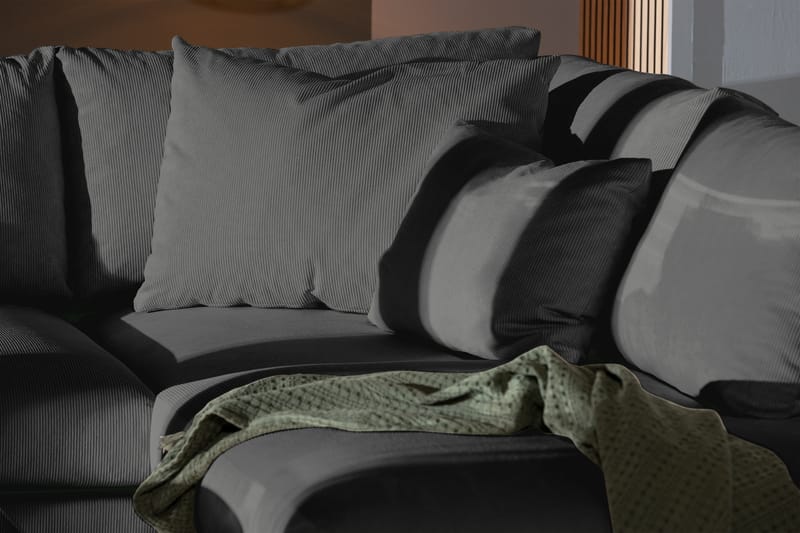 Menard 3-Pers. Sofa med Chaiselong Højre - Grå/Sort - Sofa med chaiselong - 4 personers sofa med chaiselong