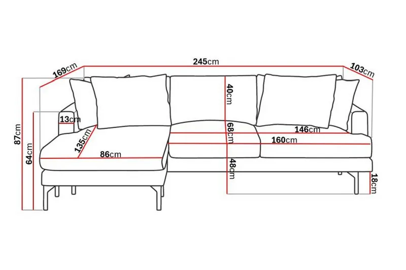 Menard 3-personers Venstrevendt Dyb L-formet Divansofa i Manchester - Beige - Møbler - Sofaer - Sofa med chaiselong - 3 personers sofa med chaiselong