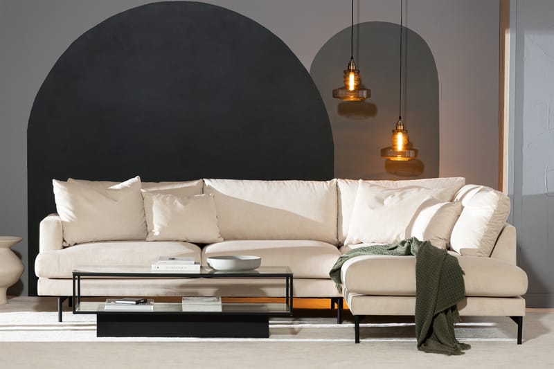 Menard 4-personers Højrevendt L-formet Chaiselongsofa + Fodskammel i Manchester - Beige - Møbler - Sofaer - Sofa med chaiselong