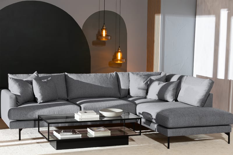 Menard 4-personers Højrevendt Dyb L-formet Chaiselongsofa i Stof - Grå - Møbler - Sofaer - Sofa med chaiselong