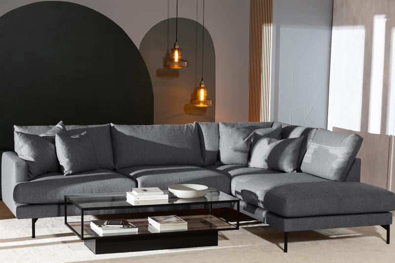 Menard 4-personers Højrevendt L-formet Chaiselongsofa i Stof - Mørkegrå - Møbler - Sofaer - Sofa med chaiselong