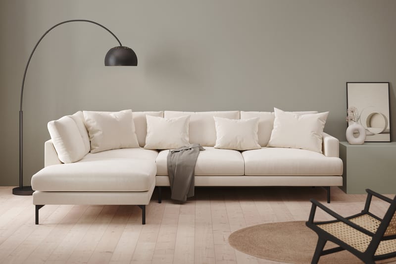 Menard 4-personers Venstrevendt L-formet Chaiselongsofa i Fløjl - Cremehvid - Møbler - Sofaer - Sofa med chaiselong