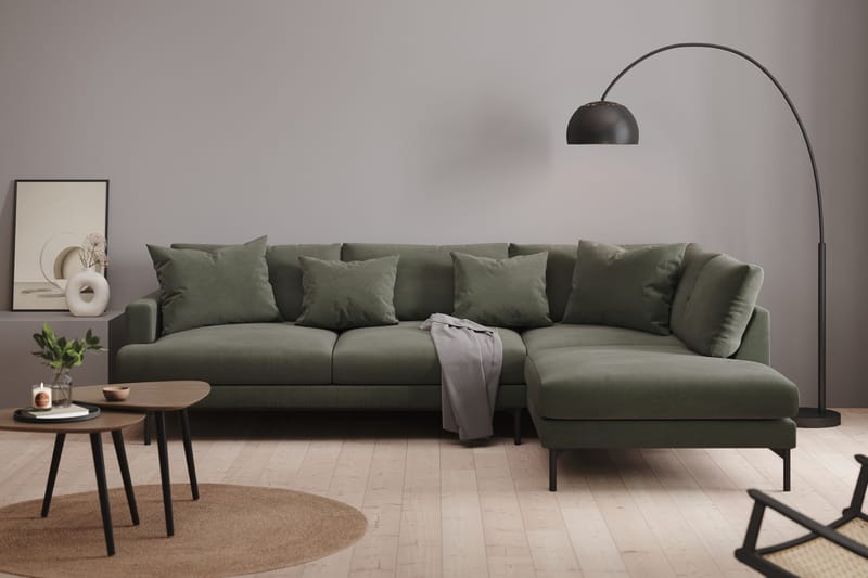 Menard 4-personers Højrevendt Dyb L-formet Chaiselongsofa i Manchester - Mørkegrøn - Møbler - Sofaer - Sofa med chaiselong