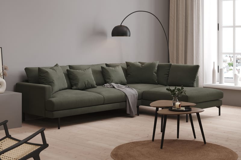 Menard 4-personers Højrevendt Dyb L-formet Chaiselongsofa i Manchester - Mørkegrøn - Møbler - Sofaer - Sofa med chaiselong