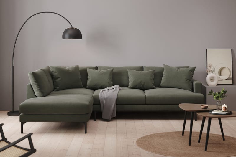 Menard 4-personers Venstrevendt Dyb L-formet Chaiselongsofa i Manchester - Mørkegrøn - Møbler - Sofaer - Sofa med chaiselong