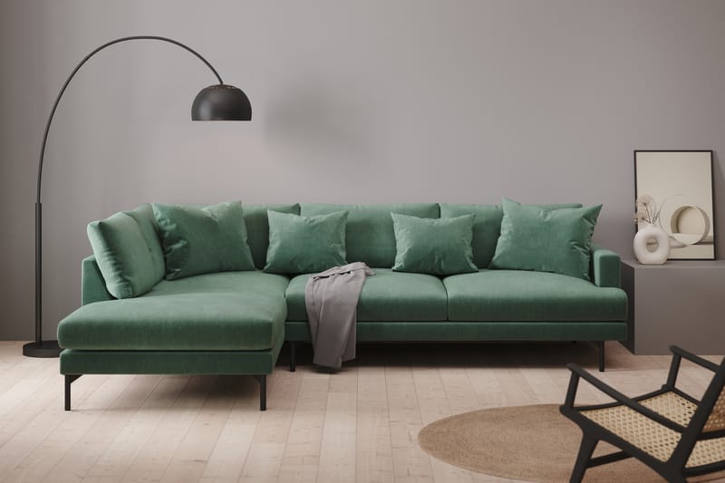 Menard 4-personers Venstrevendt L-formet Chaiselongsofa i Fløjl - Mørkegrøn - Møbler - Sofaer - Sofa med chaiselong