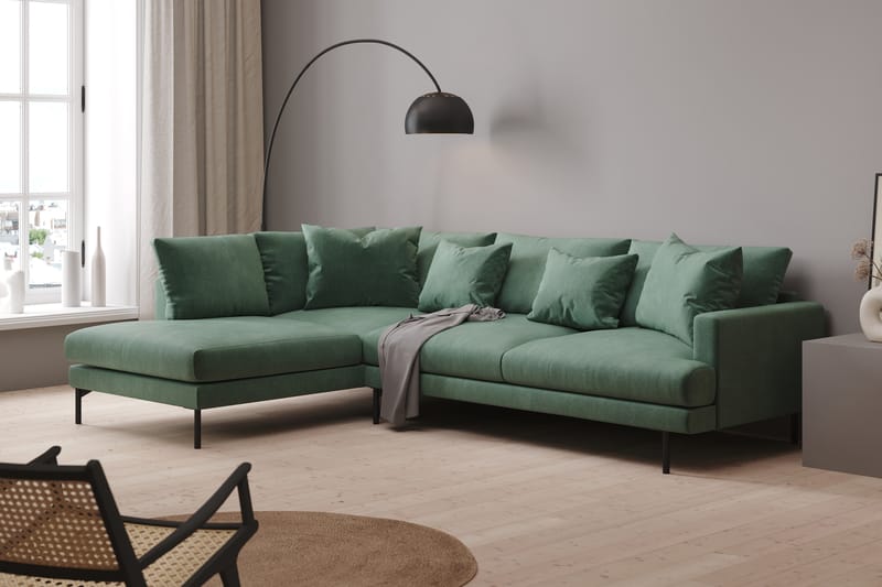 Menard 4-personers Venstrevendt L-formet Chaiselongsofa i Fløjl - Mørkegrøn - Møbler - Sofaer - Sofa med chaiselong