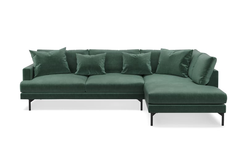 Menard 4-personers Højrevendt L-formet Chaiselongsofa i Fløjl - Mørkegrøn - Møbler - Sofaer - Sofa med chaiselong