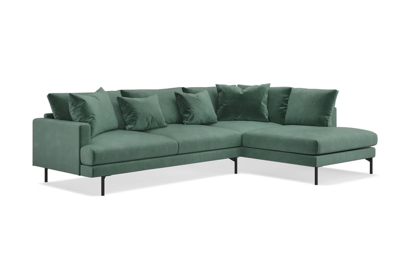 Menard 4-personers Højrevendt L-formet Chaiselongsofa i Fløjl - Mørkegrøn - Møbler - Sofaer - Sofa med chaiselong