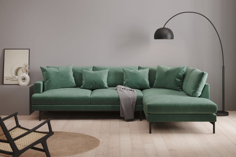 Menard 4-personers Højrevendt L-formet Chaiselongsofa i Fløjl - Mørkegrøn - Møbler - Sofaer - Sofa med chaiselong