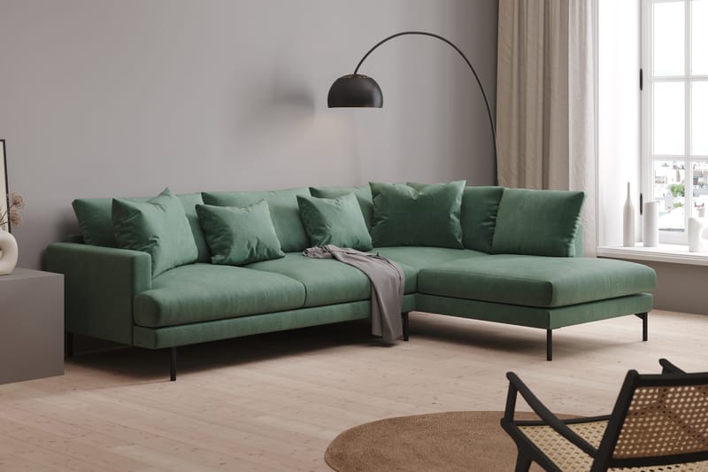 Menard 4-personers Højrevendt L-formet Chaiselongsofa i Fløjl - Mørkegrøn - Møbler - Sofaer - Sofa med chaiselong