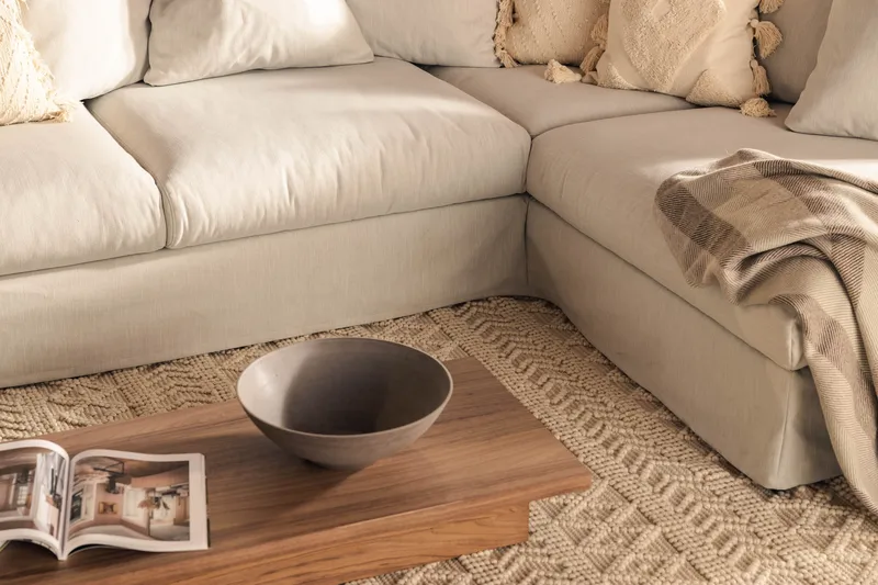 Menard 4-personers Højrevendt Dyb L-formet Chaiselongsofa i Stof - Lysegrå - Møbler - Sofaer - Sofa med chaiselong