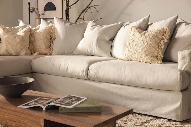 Menard 4-personers Venstrevendt Dyb L-formet Chaiselongsofa i Stof - Lysegrå - Møbler - Sofaer - Sofa med chaiselong