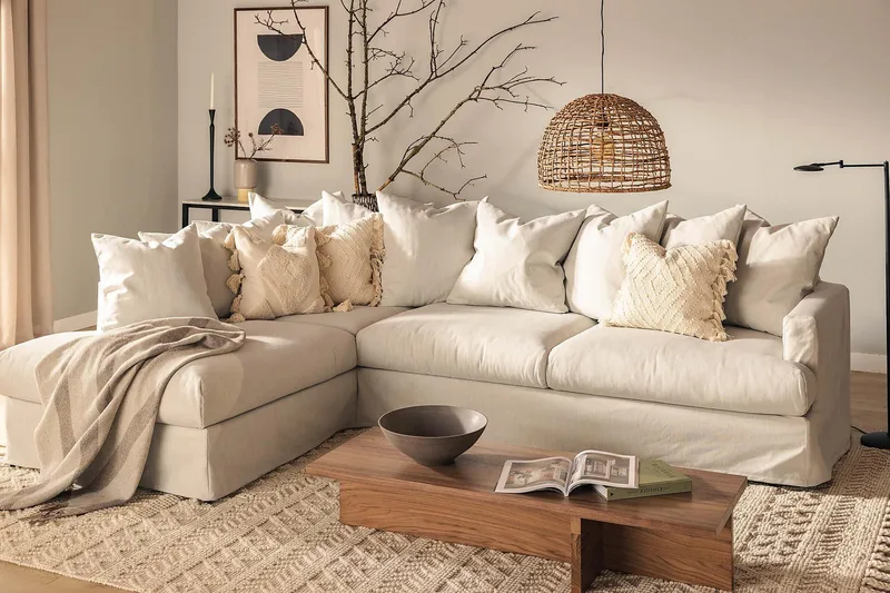 Menard 4-personers Venstrevendt Dyb L-formet Chaiselongsofa i Stof - Lysegrå - Møbler - Sofaer - Sofa med chaiselong